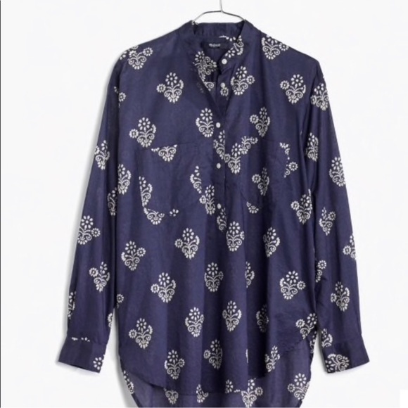 Madewell Collarless Popover Shirt in Flowerstamp size small - Picture 2 of 8